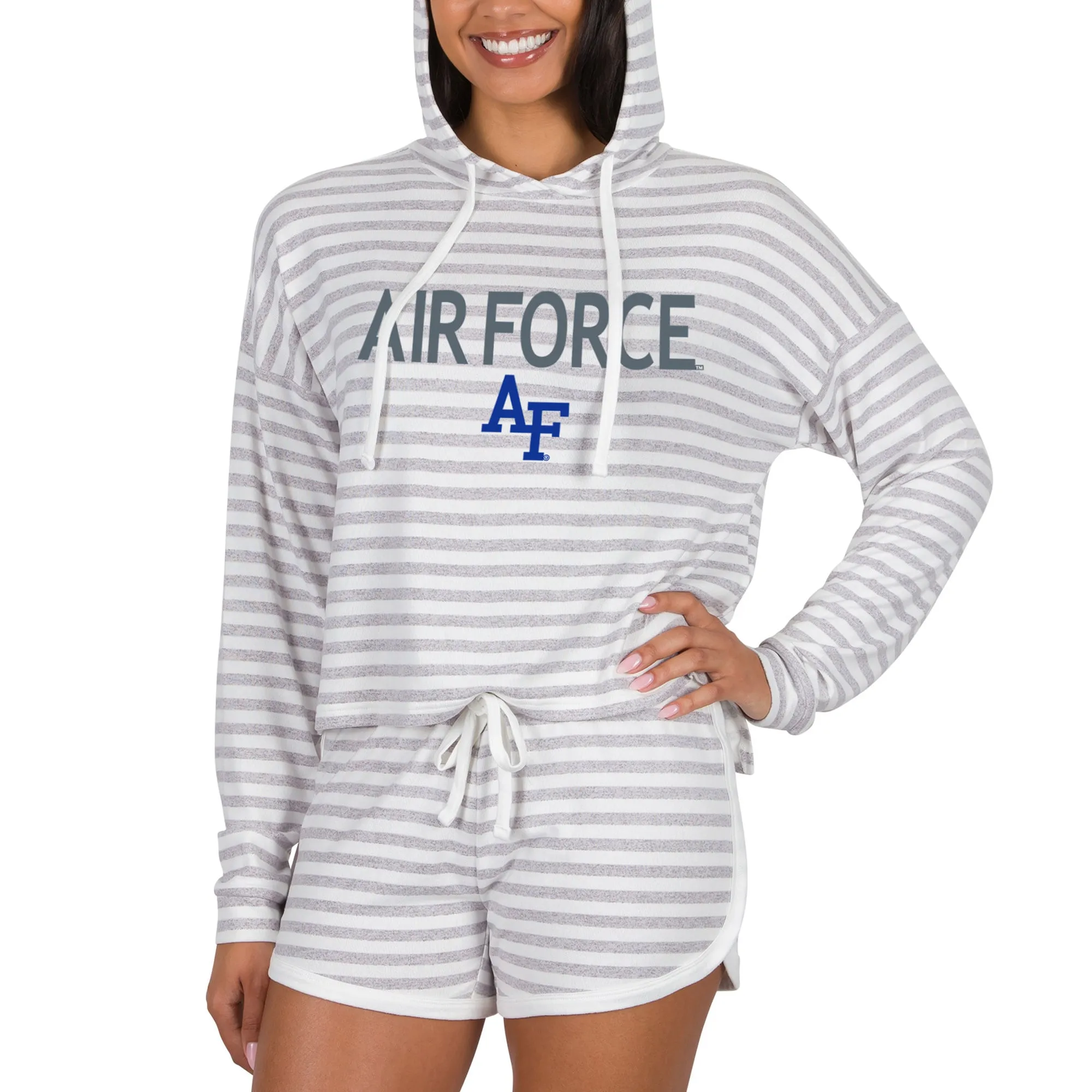 Concepts Sport Air Force Falcons Women's Cream Visibility Long Sleeve Hoodie T-Shirt & Shorts Set