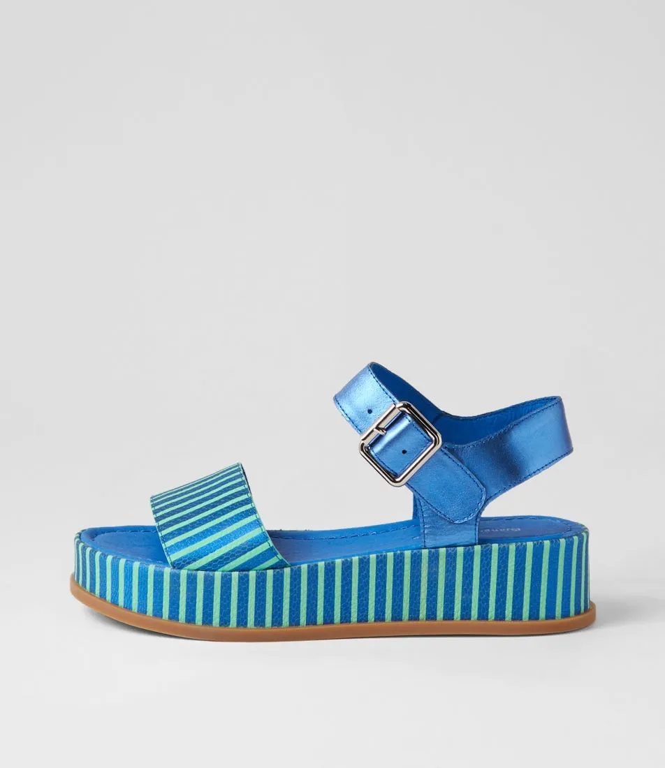 DJANGO & JULIETTE Wilburt Blue Emerald Stripe Leather Sandals