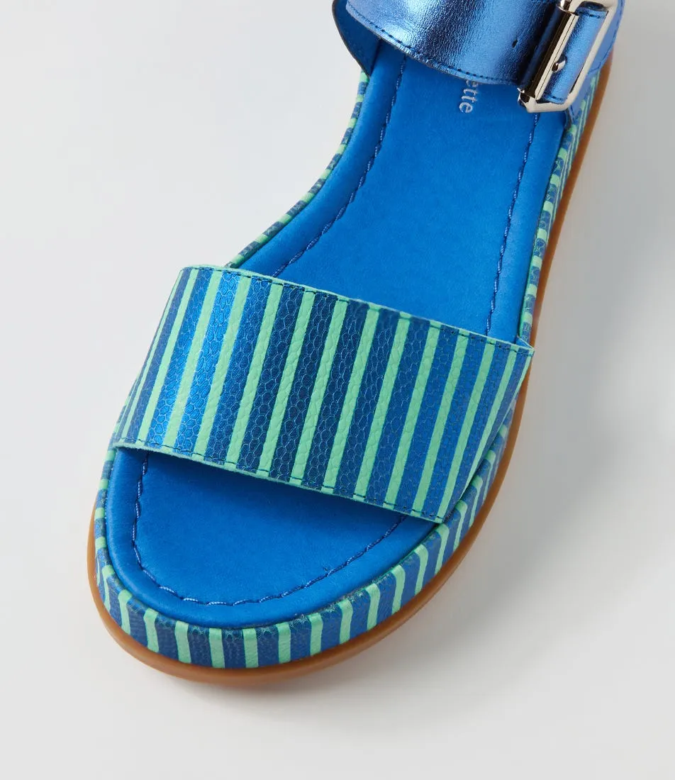 DJANGO & JULIETTE Wilburt Blue Emerald Stripe Leather Sandals