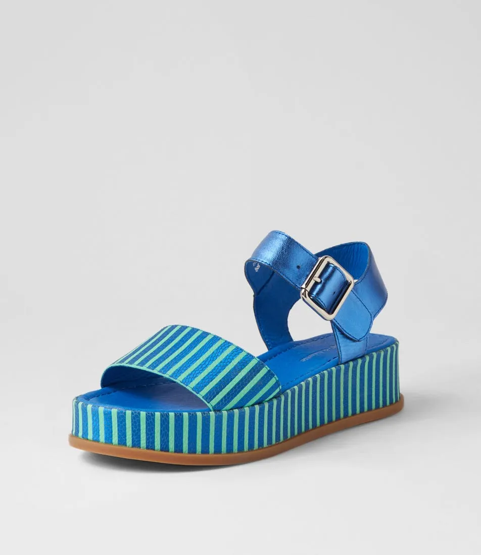 DJANGO & JULIETTE Wilburt Blue Emerald Stripe Leather Sandals