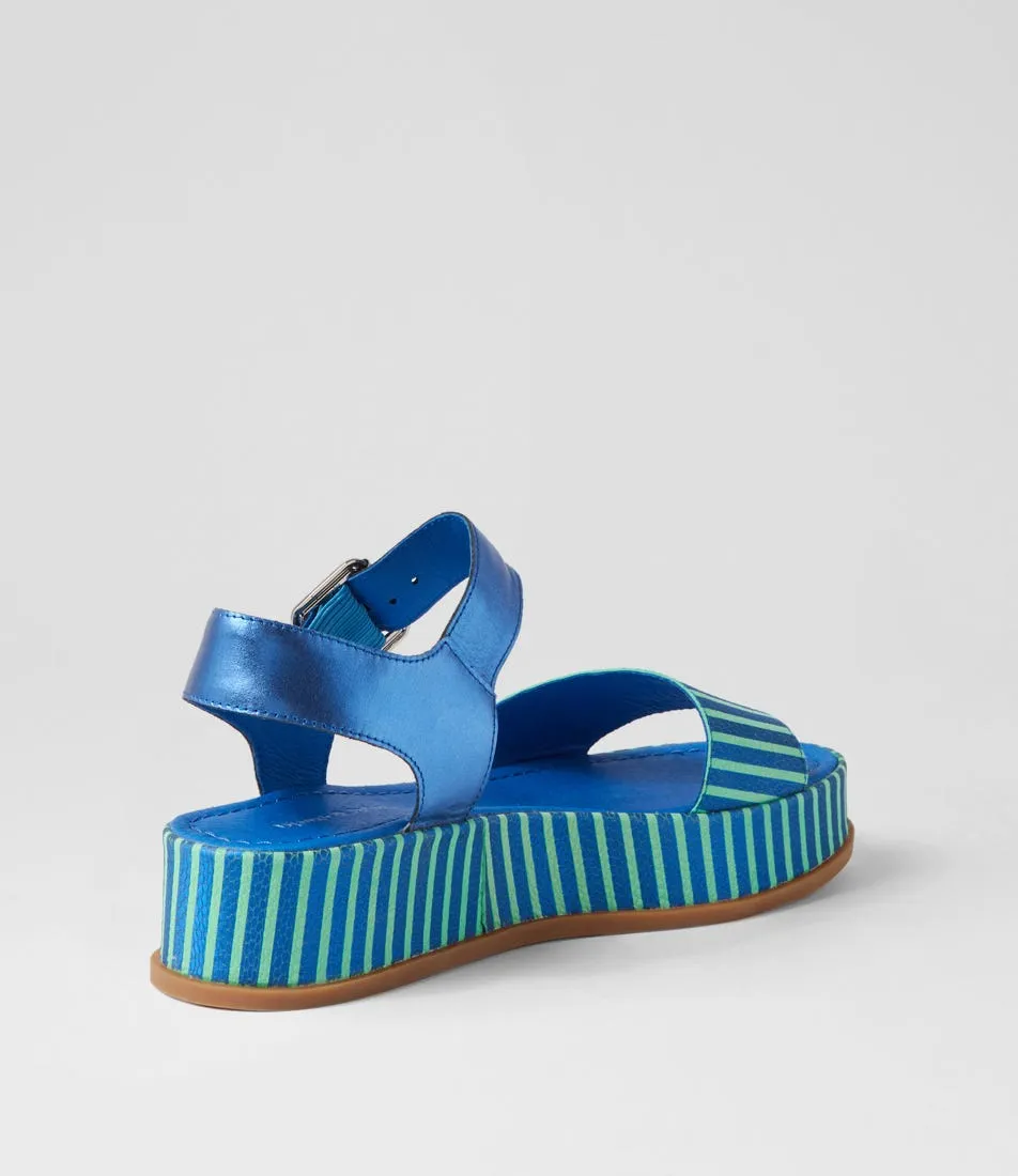 DJANGO & JULIETTE Wilburt Blue Emerald Stripe Leather Sandals