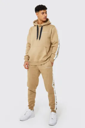 Drawcord Detail Tracksuit With Side Tape | boohooMAN UK