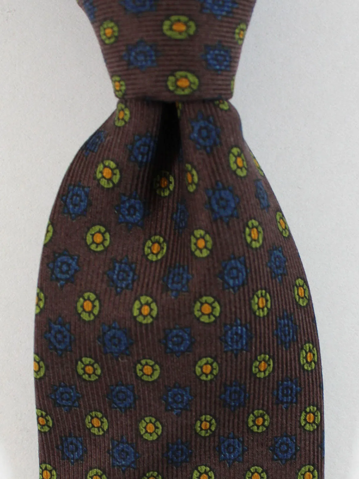 E. Marinella Silk Tie Brown Navy Lime Geometric - Narrow Necktie FINAL SALE