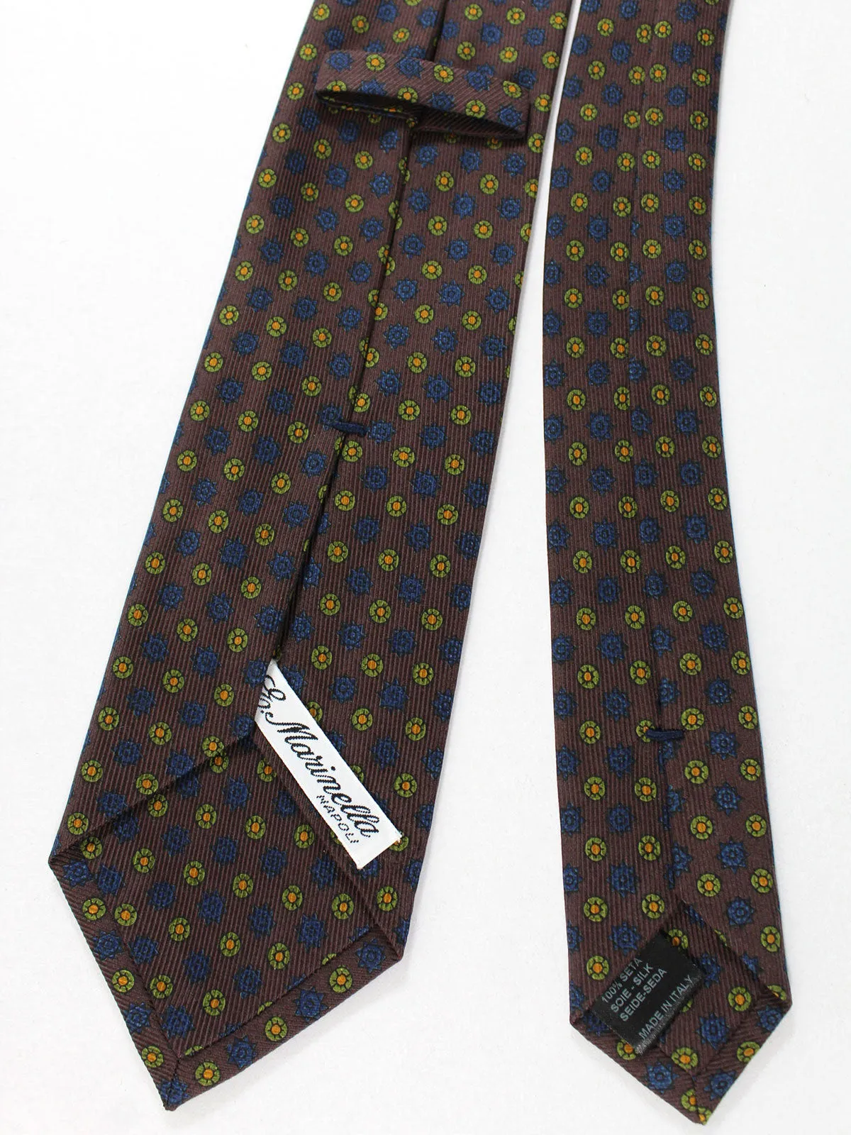 E. Marinella Silk Tie Brown Navy Lime Geometric - Narrow Necktie FINAL SALE