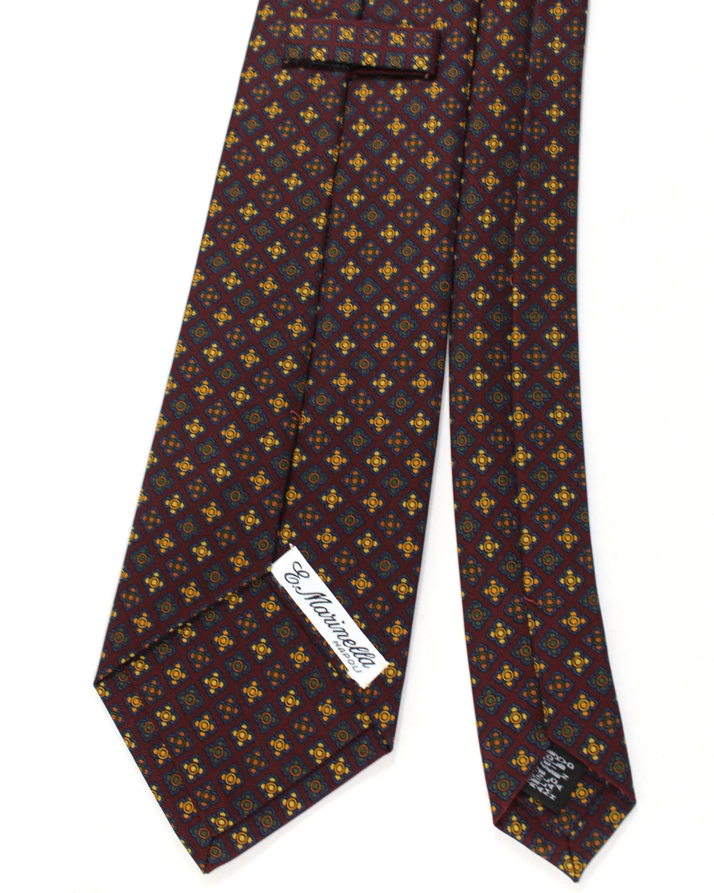 E. Marinella Tie Maroon Dark Blue Geometric Design - Wide Necktie