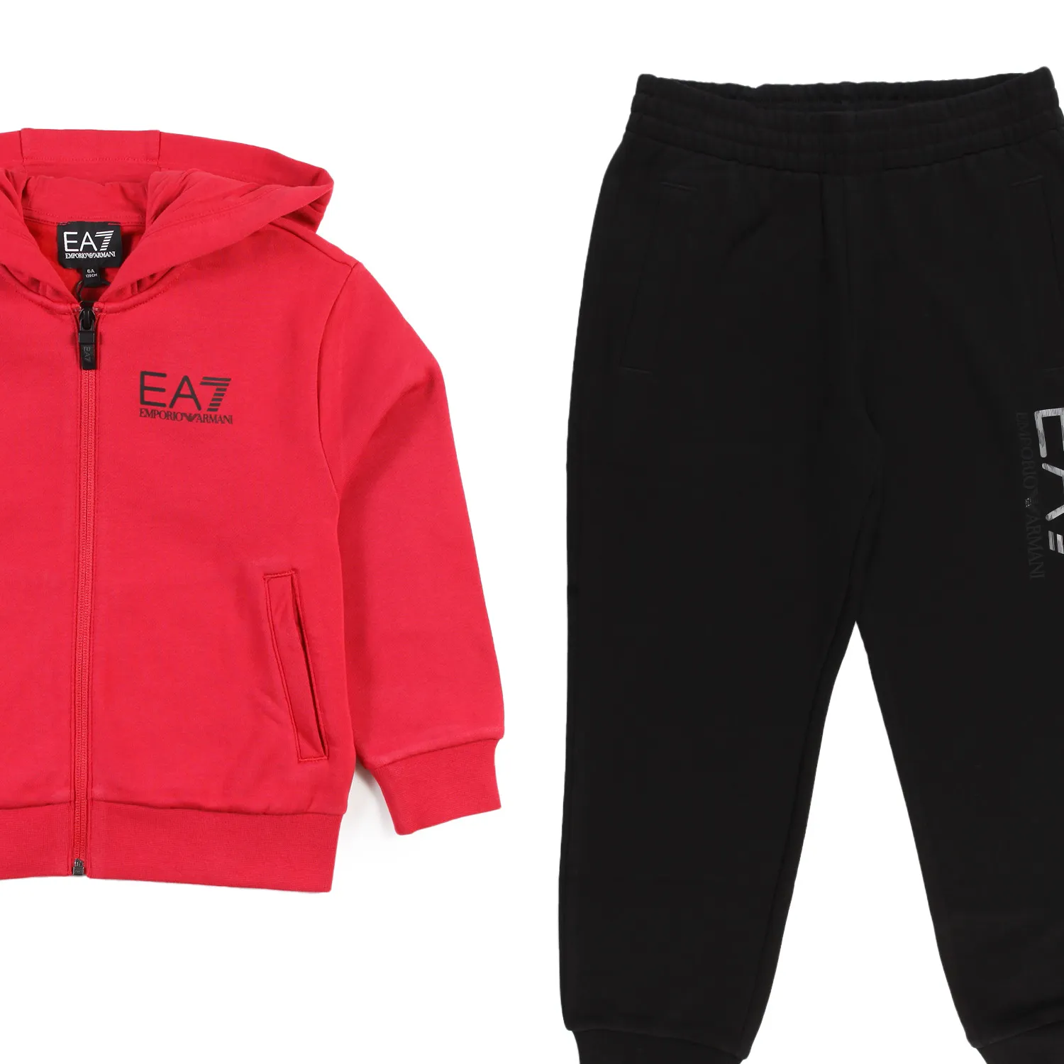 Ea7 Red And Black 2-Piece Hooded Tracksuit With Ea7 Logos