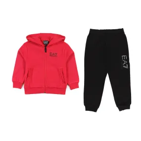 Ea7 Red And Black 2-Piece Hooded Tracksuit With Ea7 Logos