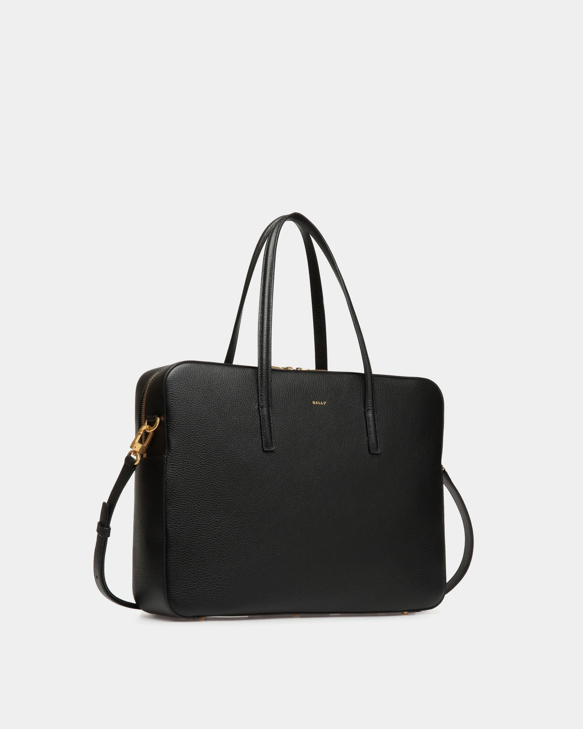 Emblem Business Bag in Black Grained Leather 