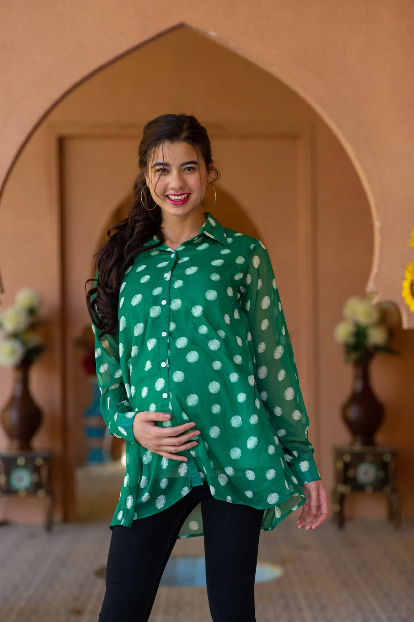 Emerald Maternity and Nursing Polka Shirt