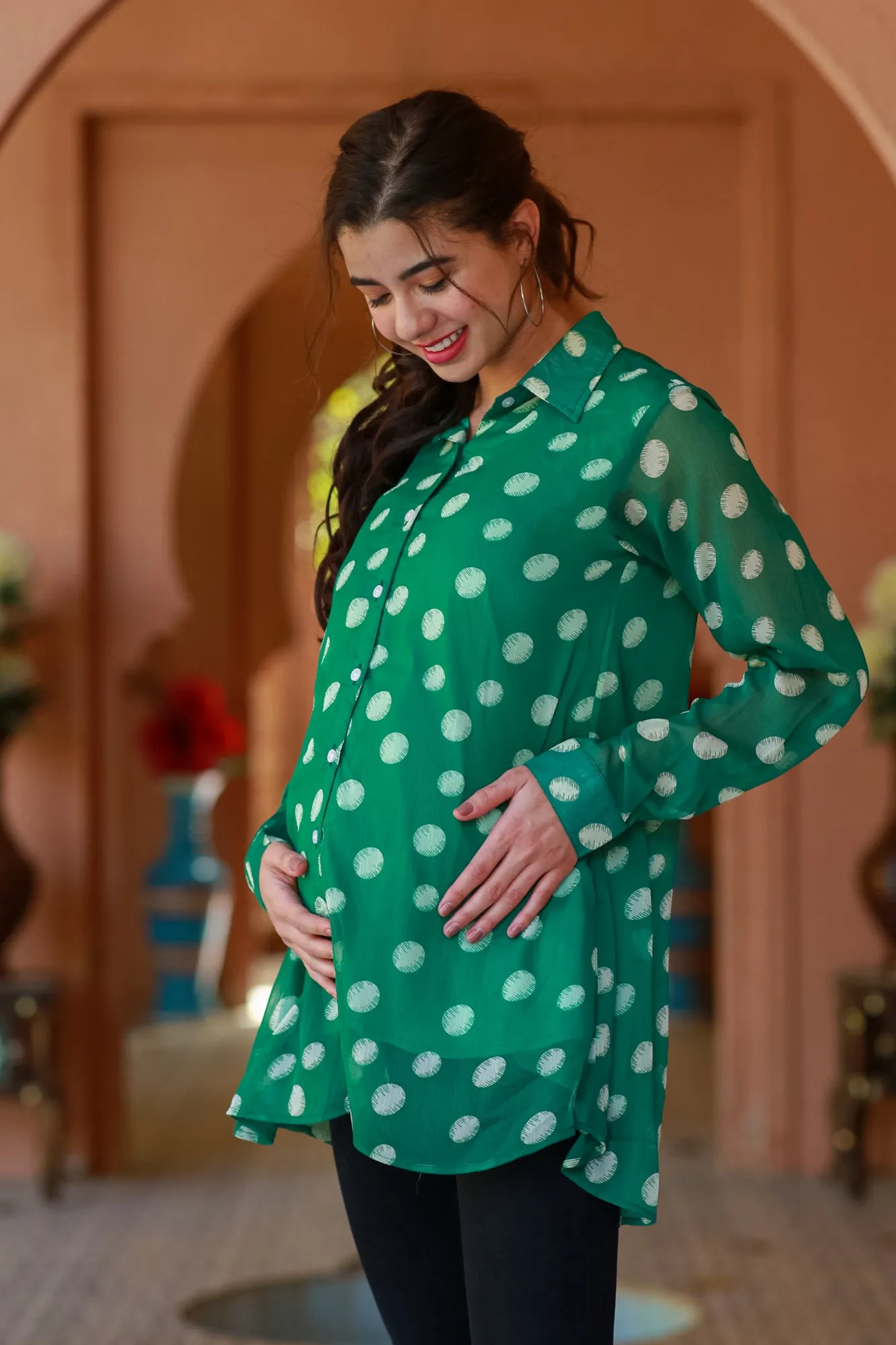 Emerald Maternity and Nursing Polka Shirt