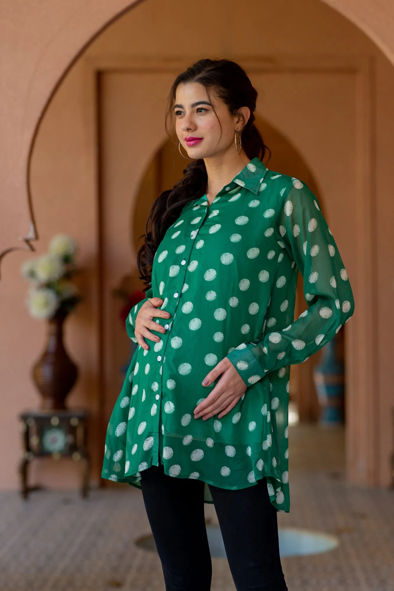 Emerald Maternity and Nursing Polka Shirt