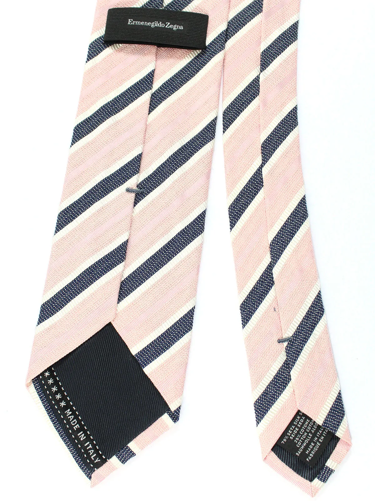 Ermenegildo Zegna Necktie Dark Blue Pink White Stripes SALE