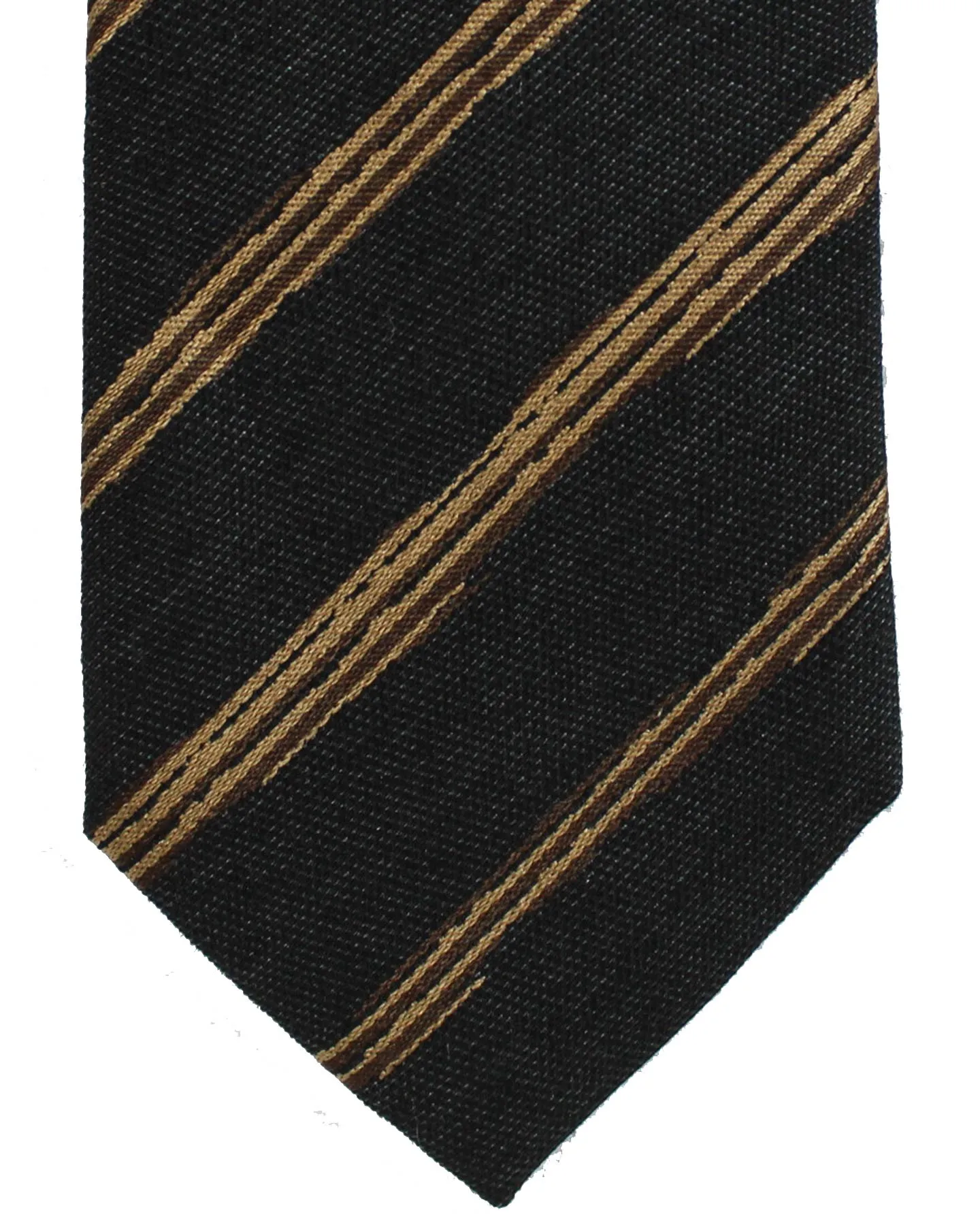 Ermenegildo Zegna Tie Black Brown Stripes - Wool Silk Narrow Necktie SALE