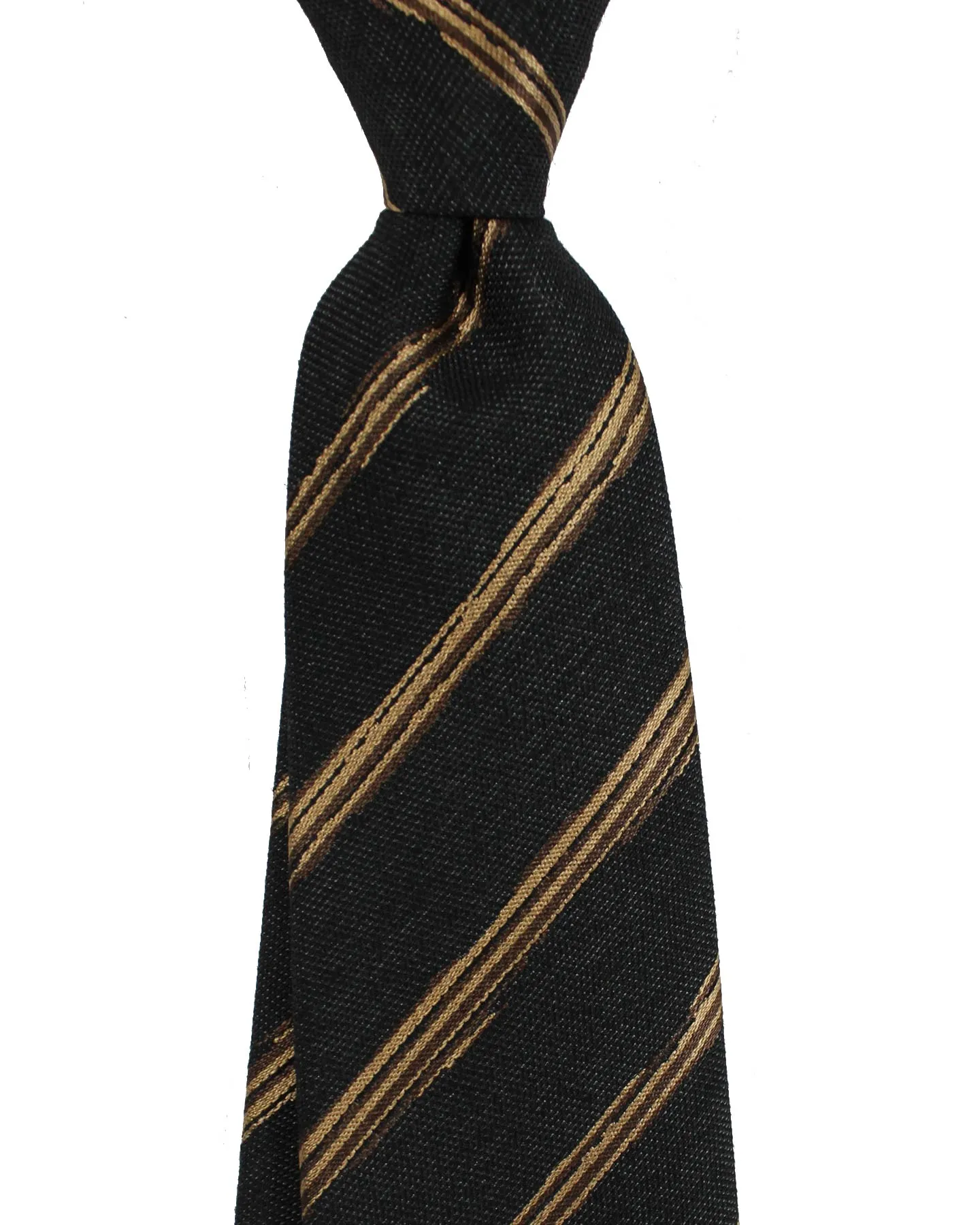 Ermenegildo Zegna Tie Black Brown Stripes - Wool Silk Narrow Necktie SALE