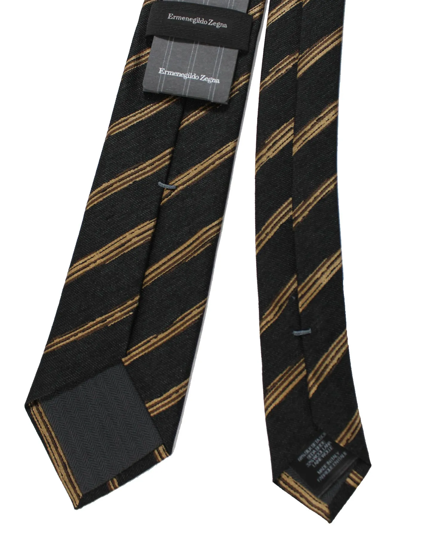 Ermenegildo Zegna Tie Black Brown Stripes - Wool Silk Narrow Necktie SALE