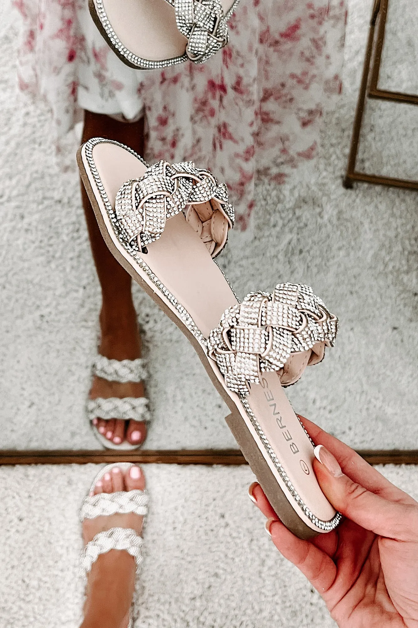 Finding Fame Rhinestone Sandals (Beige)