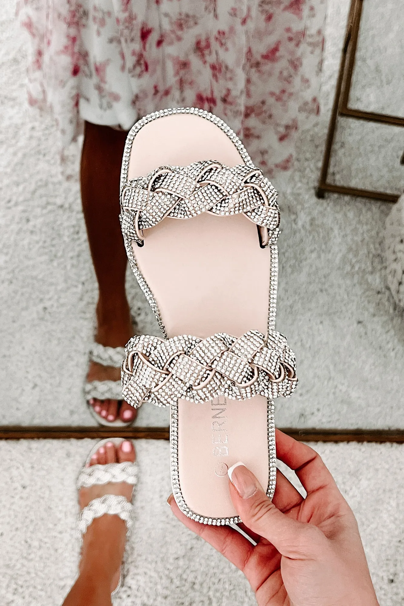 Finding Fame Rhinestone Sandals (Beige)