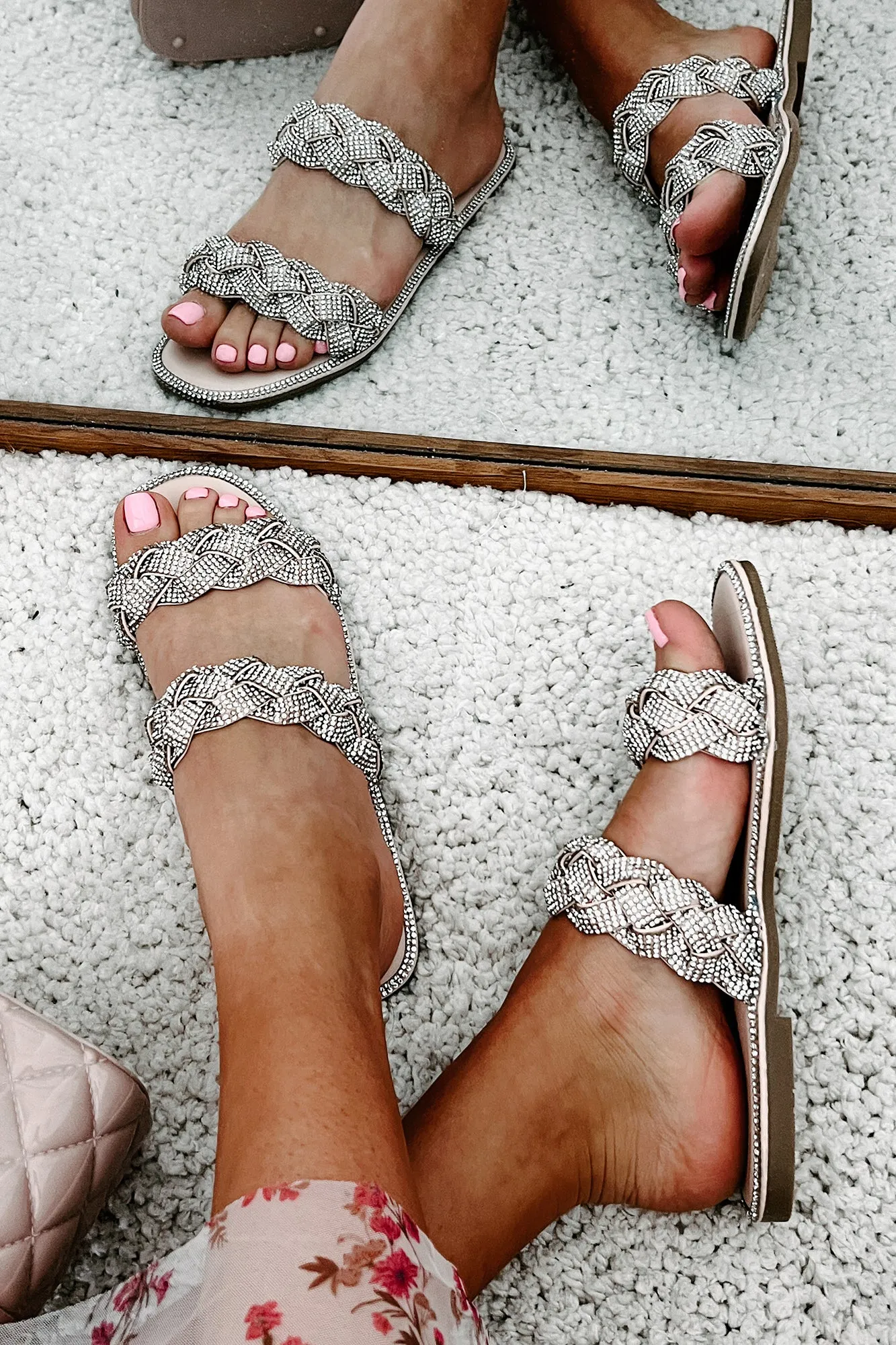 Finding Fame Rhinestone Sandals (Beige)