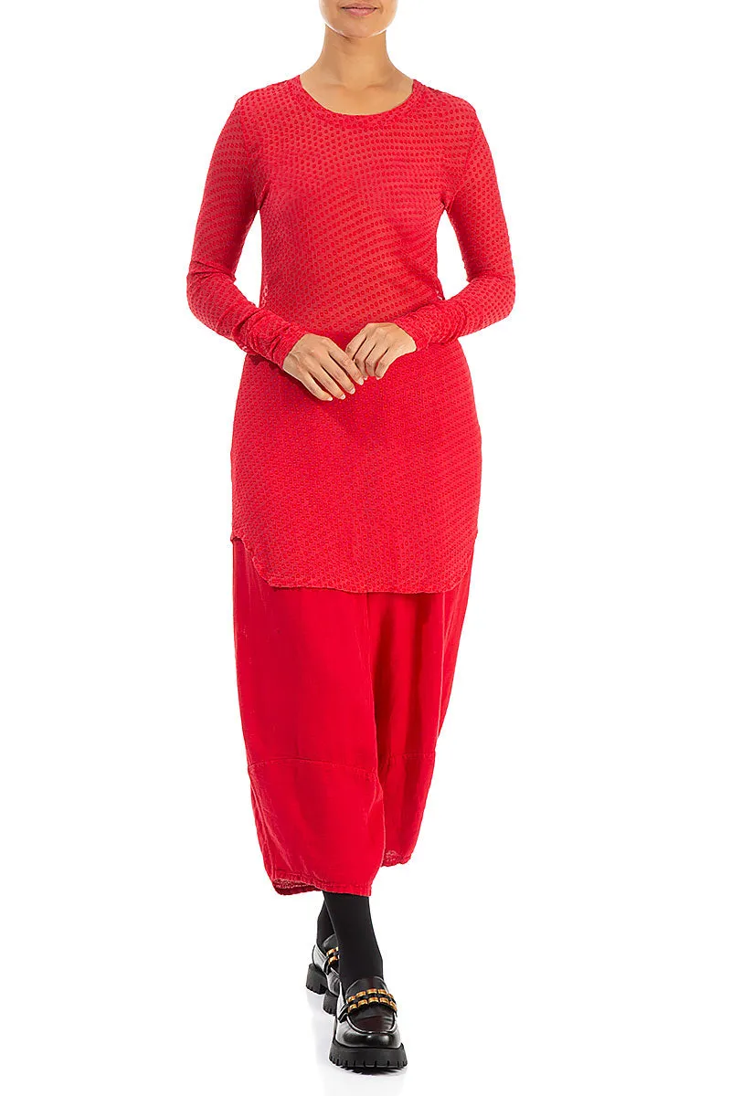 Fitted Red Dotty Silk Tunic