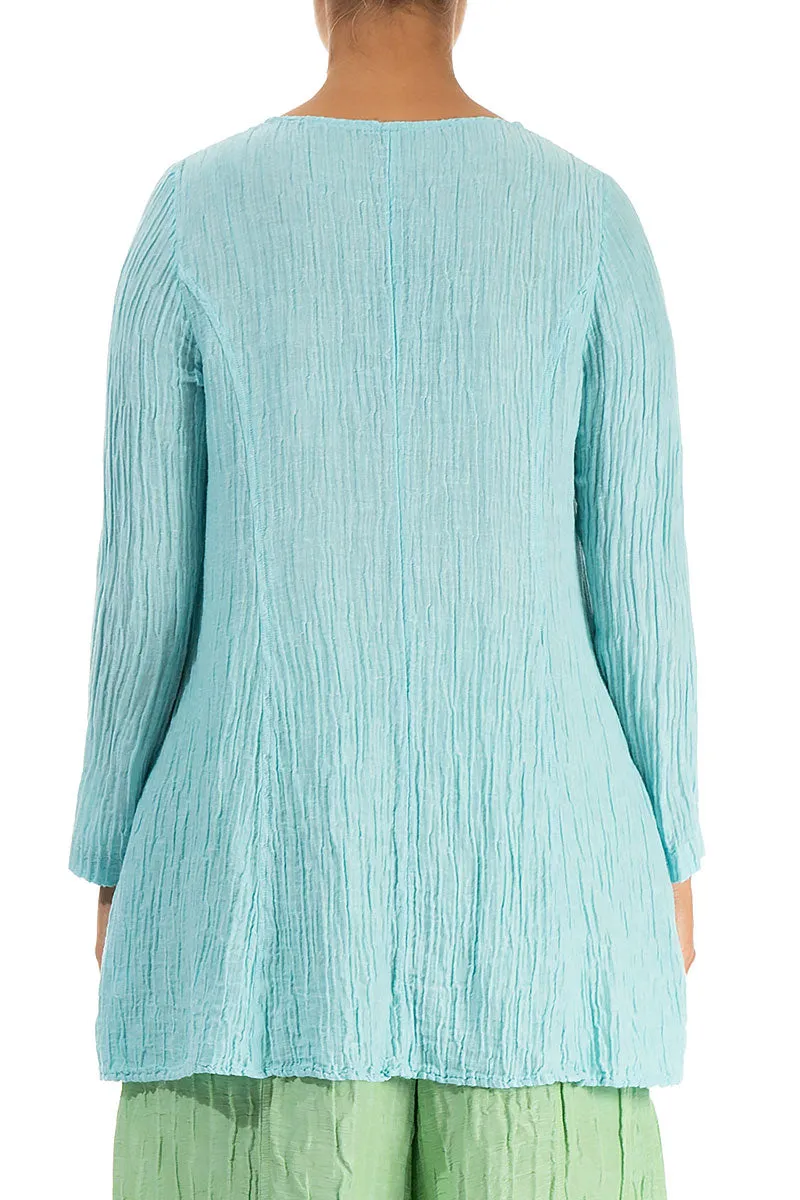 Flared Crinkled Ice Blue Silk Tunic