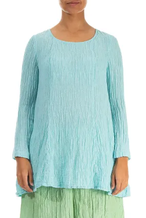 Flared Crinkled Ice Blue Silk Tunic