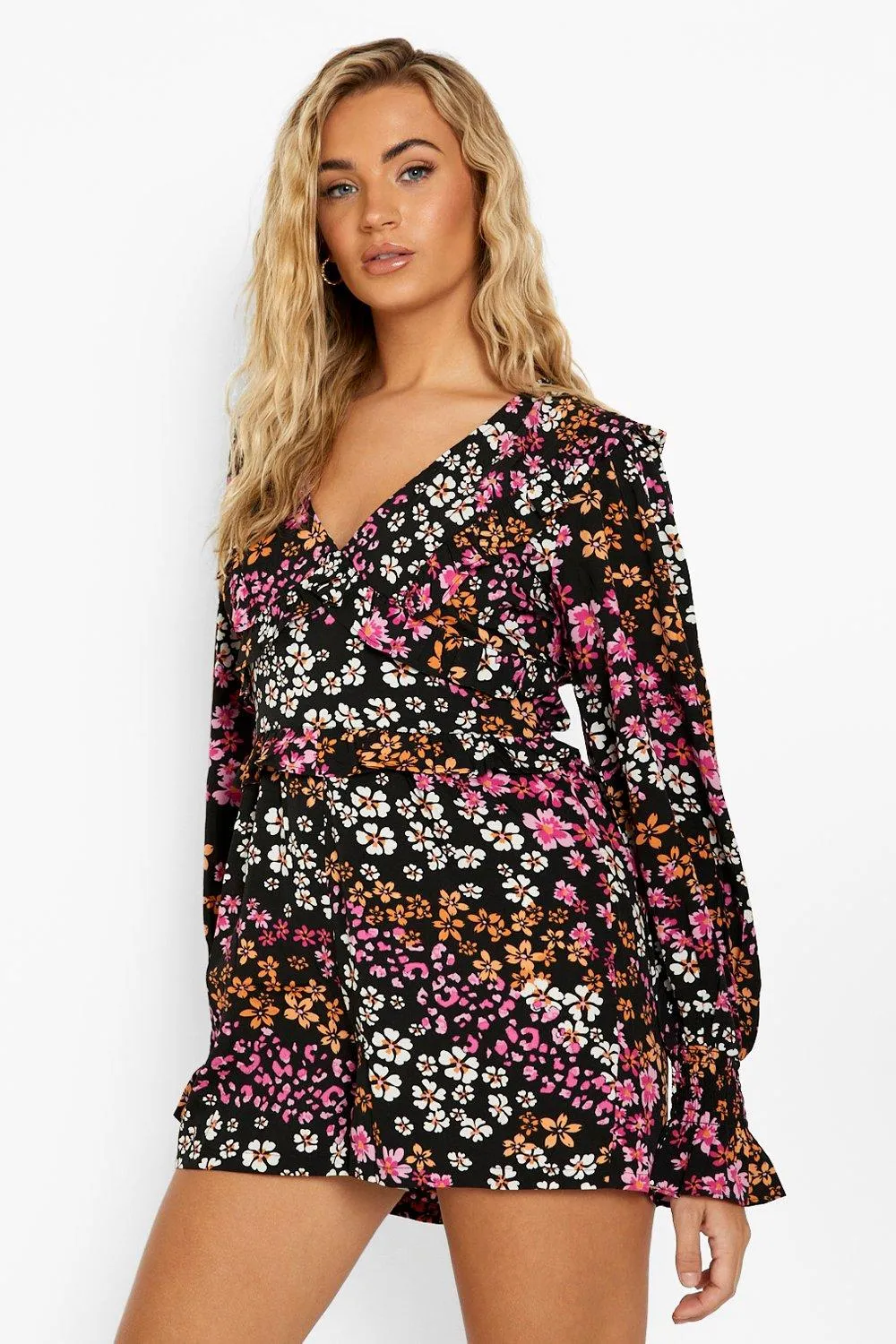 Floral Ruffle Plunge Romper