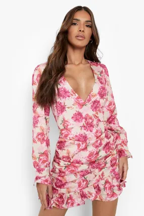 Floral Ruffle Ruched Skort Romper