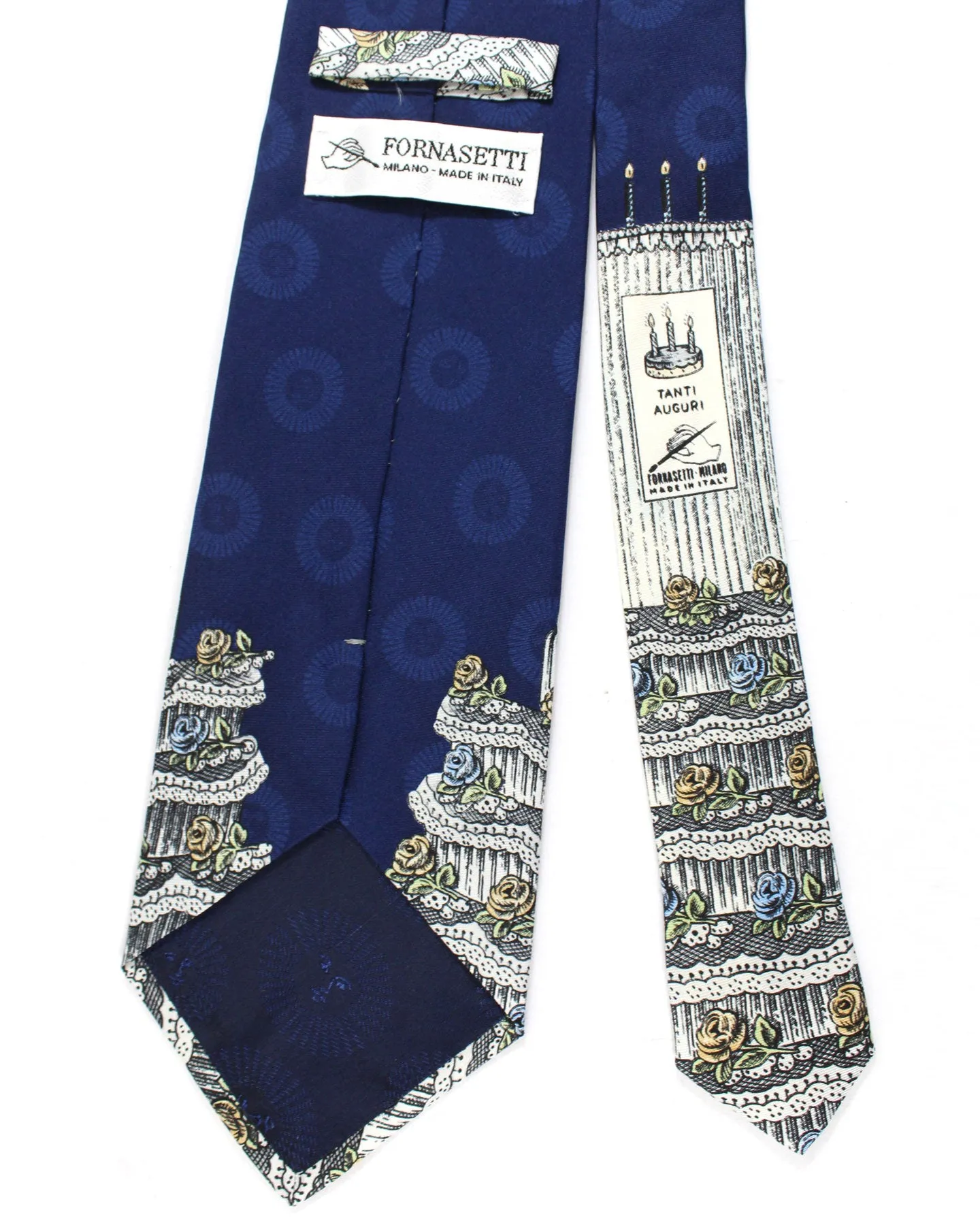 Fornasetti Silk Tie Navy Tanti Auguri Design - Wide Necktie