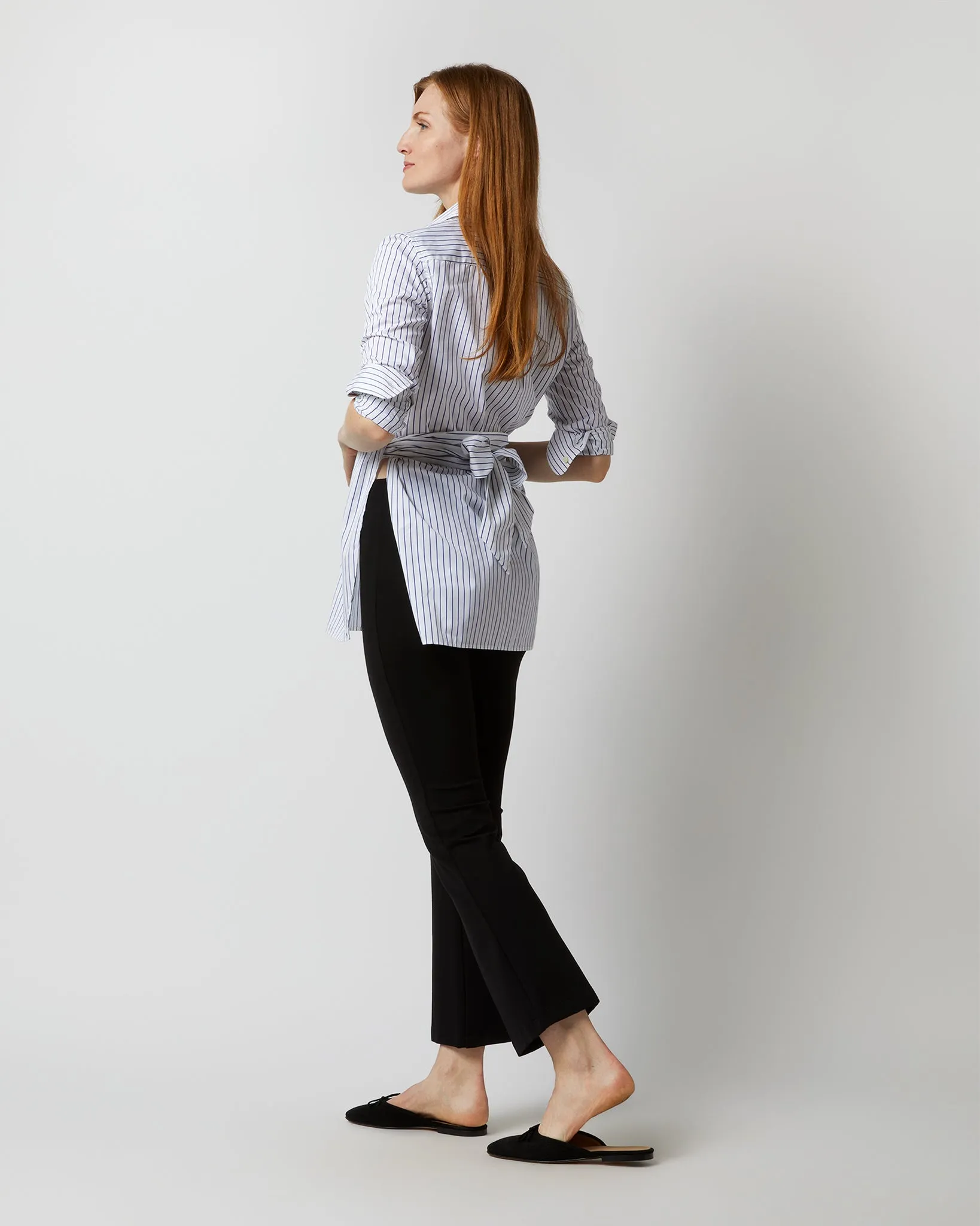 Gabrielle Tie Tunic in White/Blue Stripe Poplin