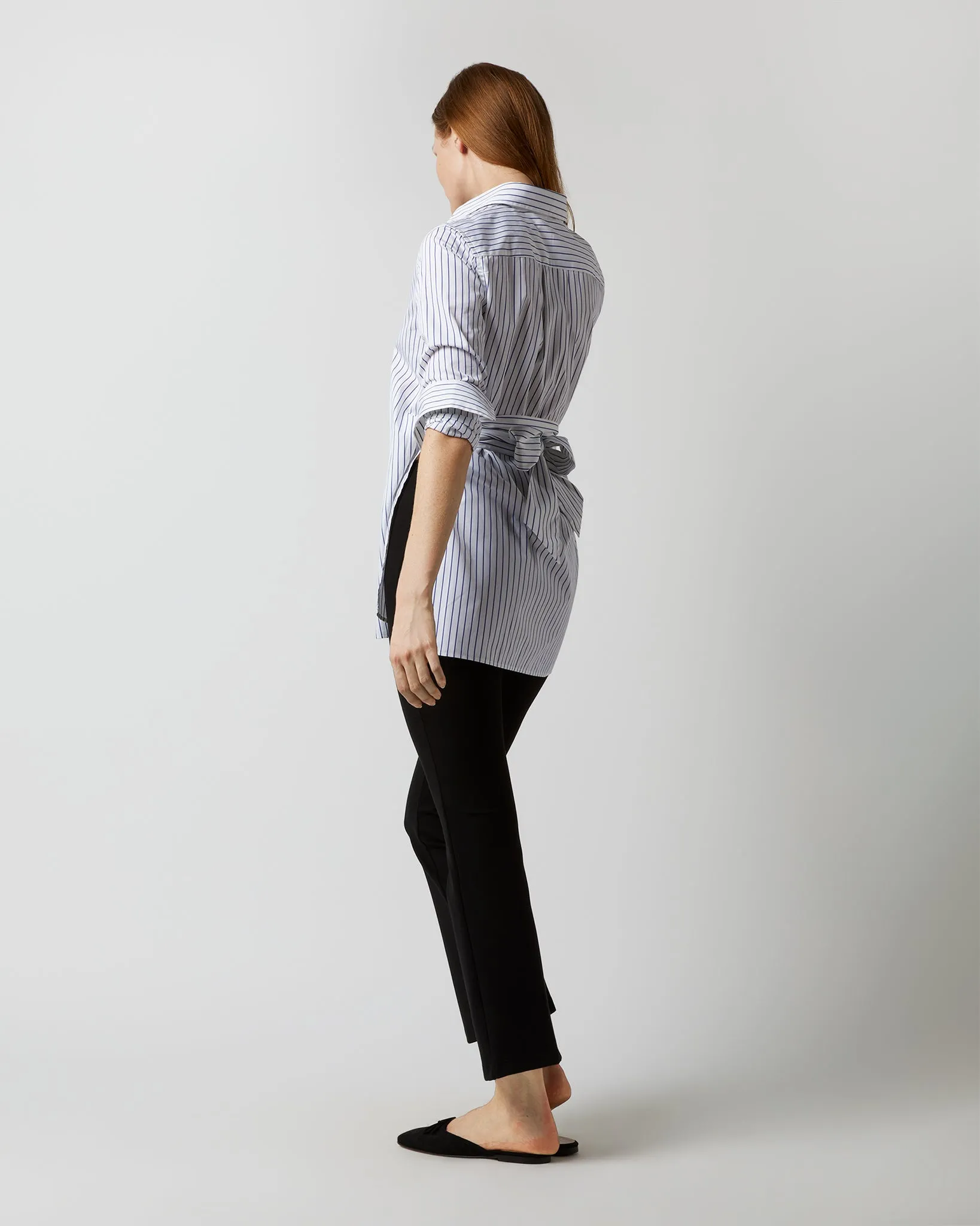 Gabrielle Tie Tunic in White/Blue Stripe Poplin