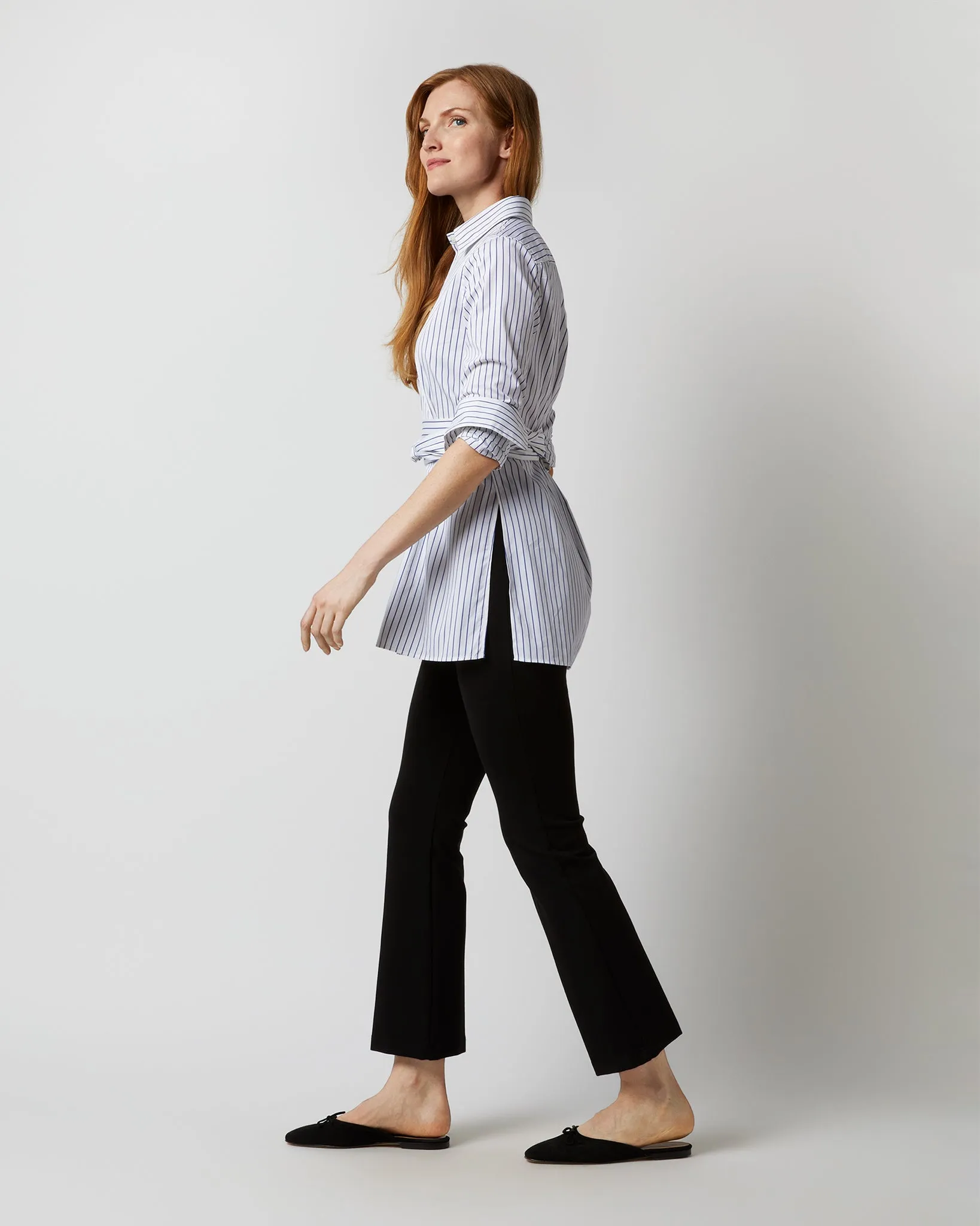 Gabrielle Tie Tunic in White/Blue Stripe Poplin