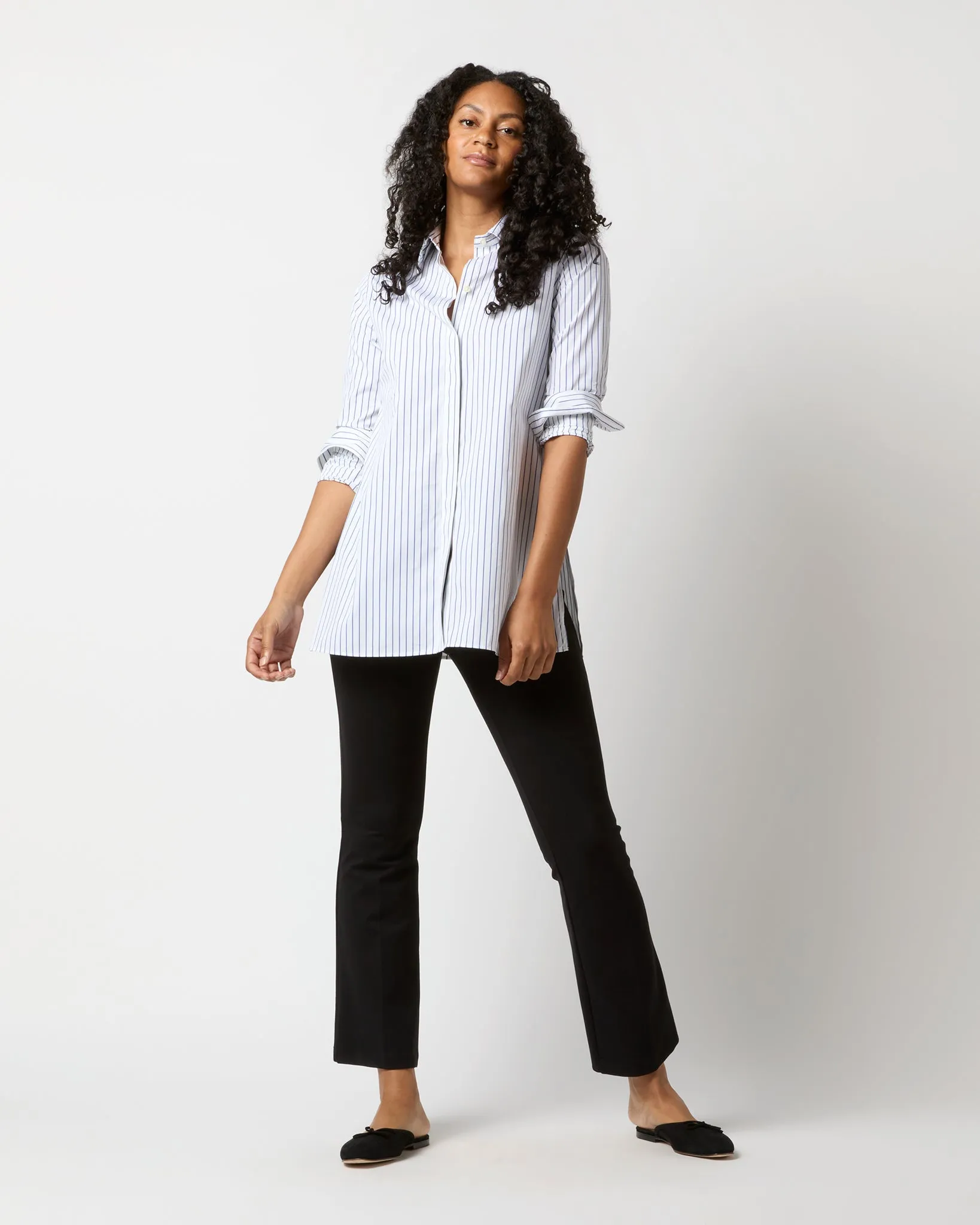 Gabrielle Tie Tunic in White/Blue Stripe Poplin