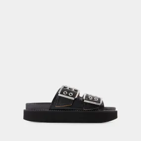 Ganni  Wide Welt Chunky Sandals - Ganni -  Black - Leather