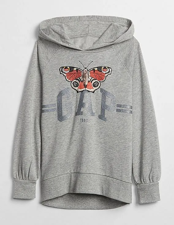 GAP Girls Grey Logo Slouchy Hoodie Sweatshirt