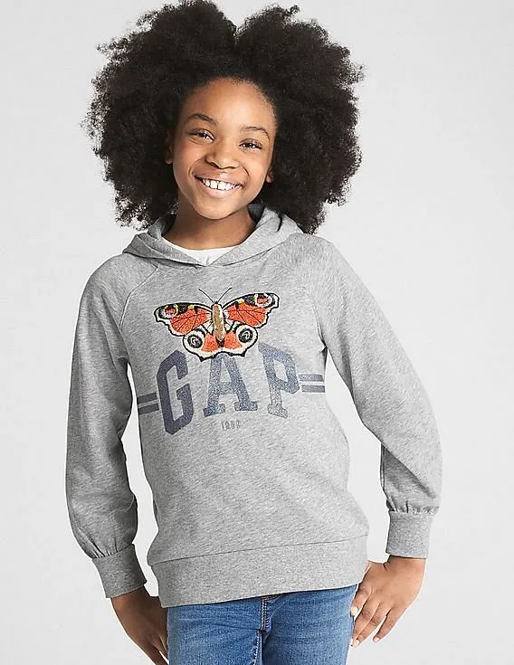 GAP Girls Grey Logo Slouchy Hoodie Sweatshirt