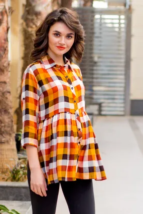 Gathered Plaid Viscose Maternity Shirt