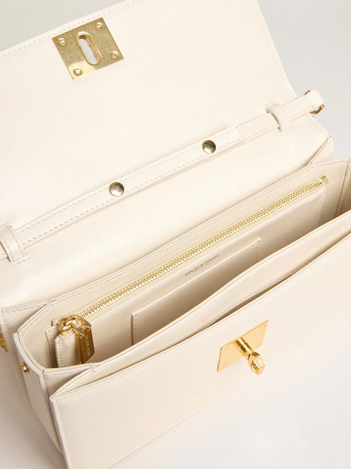 Gioia Bag in butter-colored boarded leather with gold details