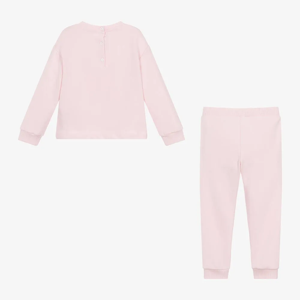 Girls Pink Embroidered Cotton Tracksuit