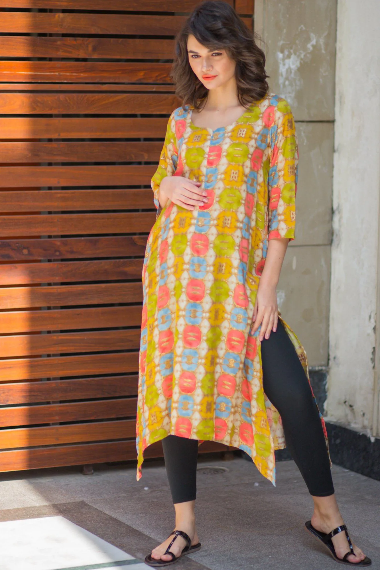 Gold Embellished Printed Maternity & Nursing Kurta