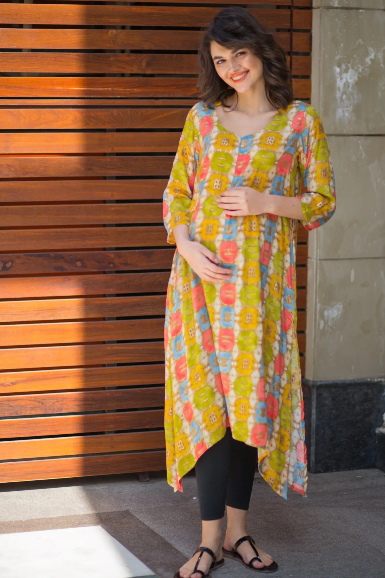 Gold Embellished Printed Maternity & Nursing Kurta