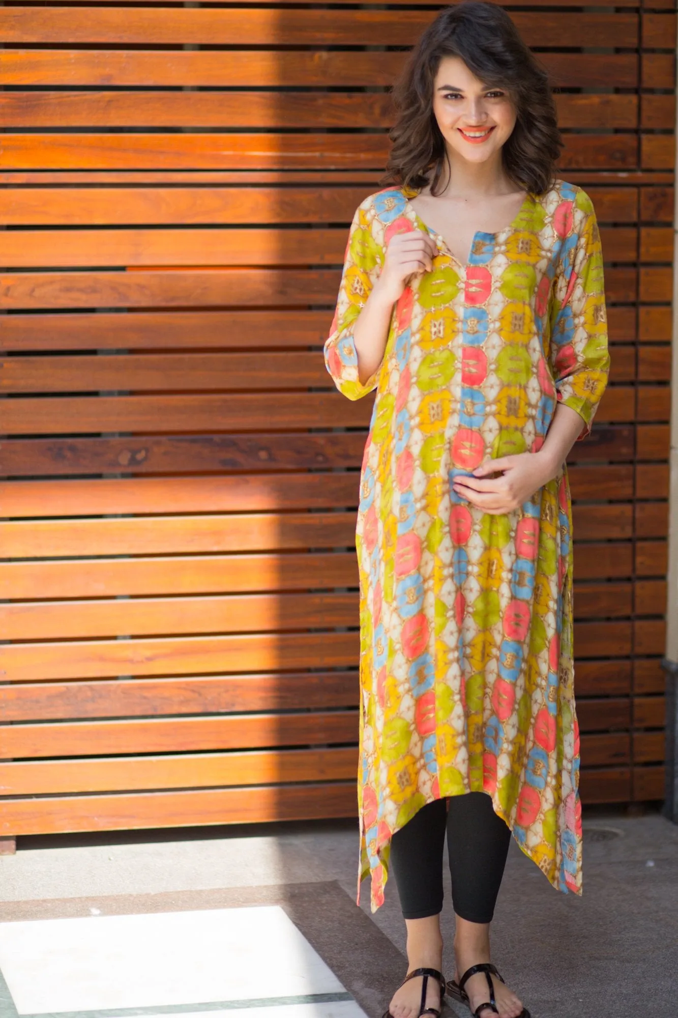 Gold Embellished Printed Maternity & Nursing Kurta