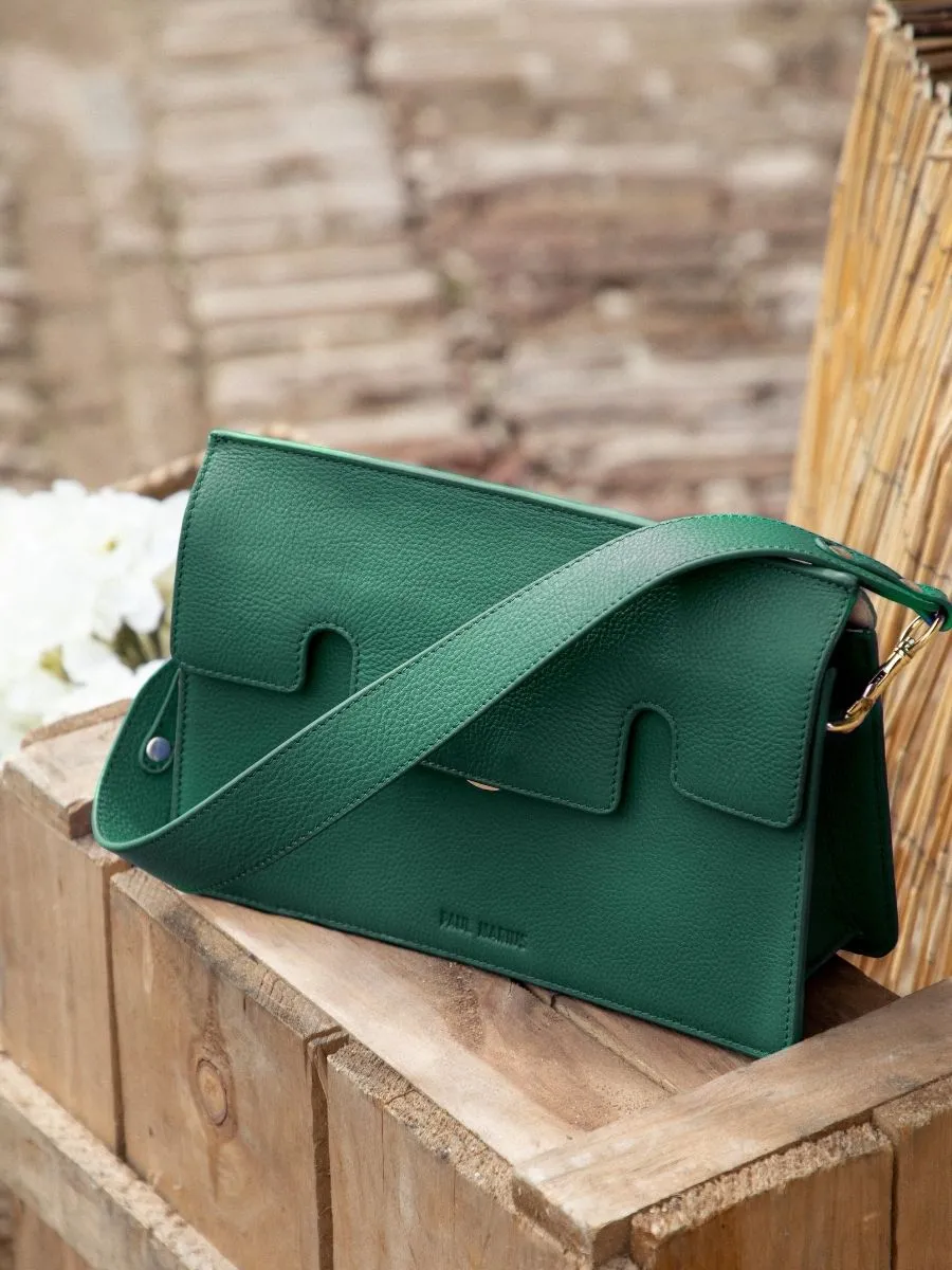 Green Leather Baguette Bag for Women - Gabrielle Azur Imperial Green | PAUL MARIUS