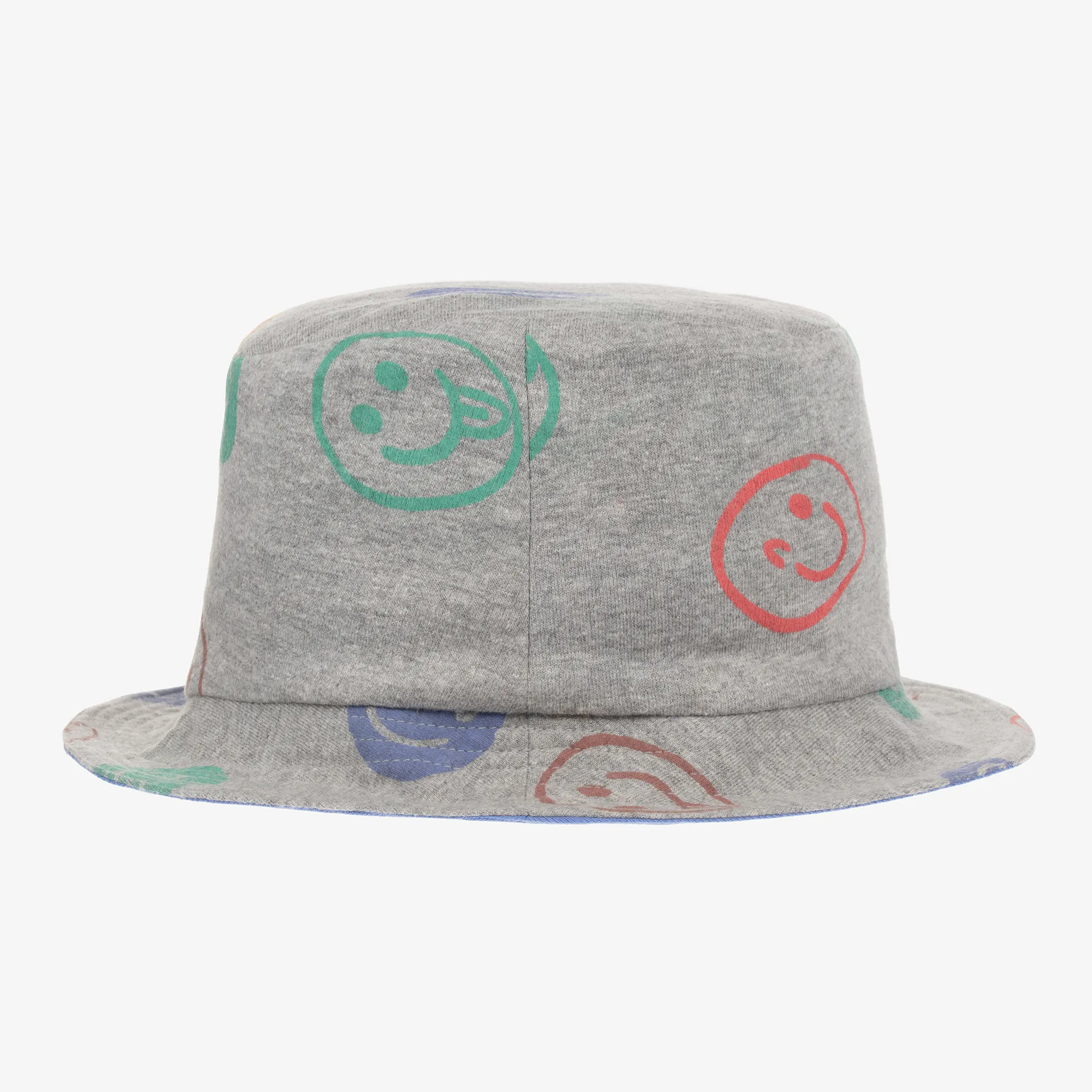 Grey Marl Cotton Happy Faces Bucket Hat