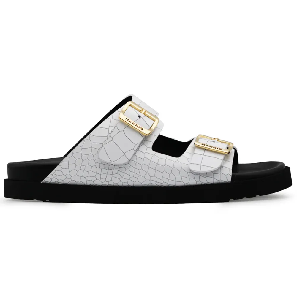 Harris Firenze 1913 Embossed Crocodile Sandals White