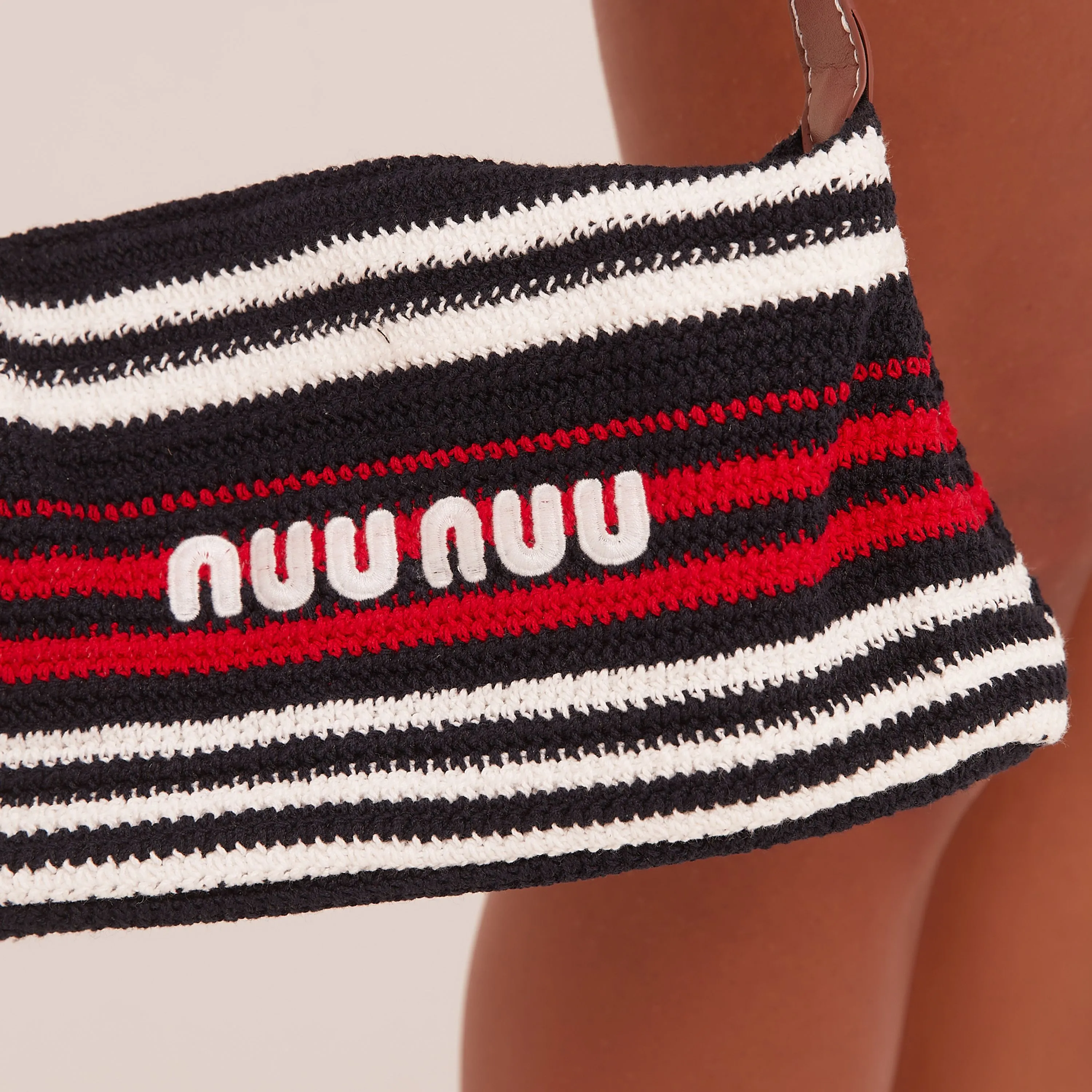 Hazie Logo Detail Shaped Shoulder Bag In Black Multi Crochet Knit