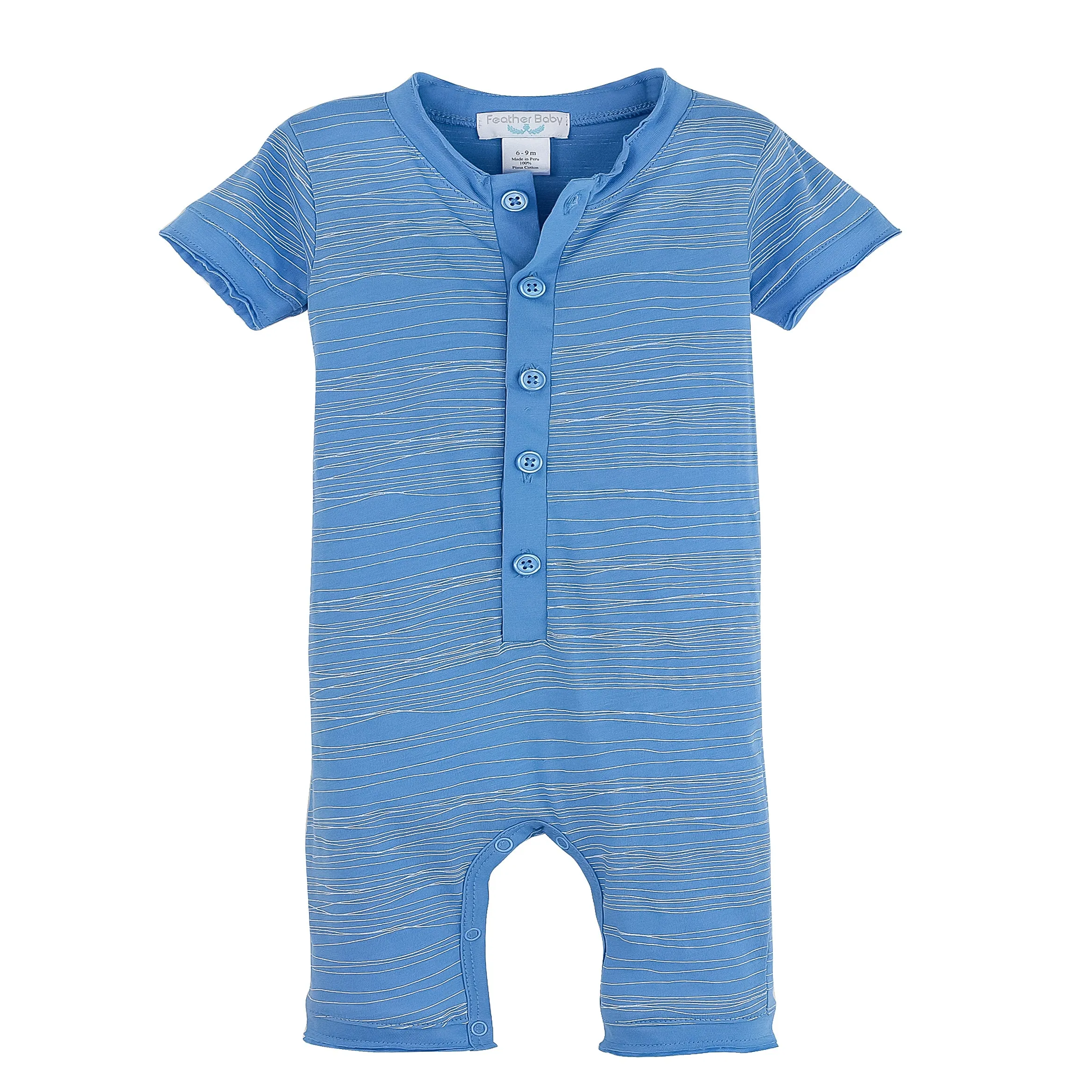 Henley Romper - Stripe on Cornflower Blue 100% Pima Cotton