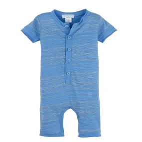 Henley Romper - Stripe on Cornflower Blue 100% Pima Cotton