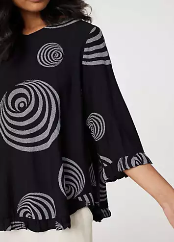 Izabel London Black Abstract Print Frill Hem Tunic Top | Kaleidoscope