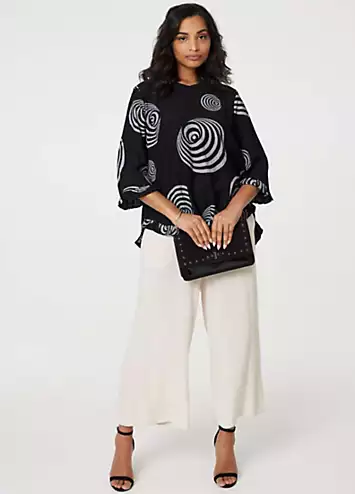 Izabel London Black Abstract Print Frill Hem Tunic Top | Kaleidoscope