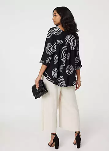 Izabel London Black Abstract Print Frill Hem Tunic Top | Kaleidoscope